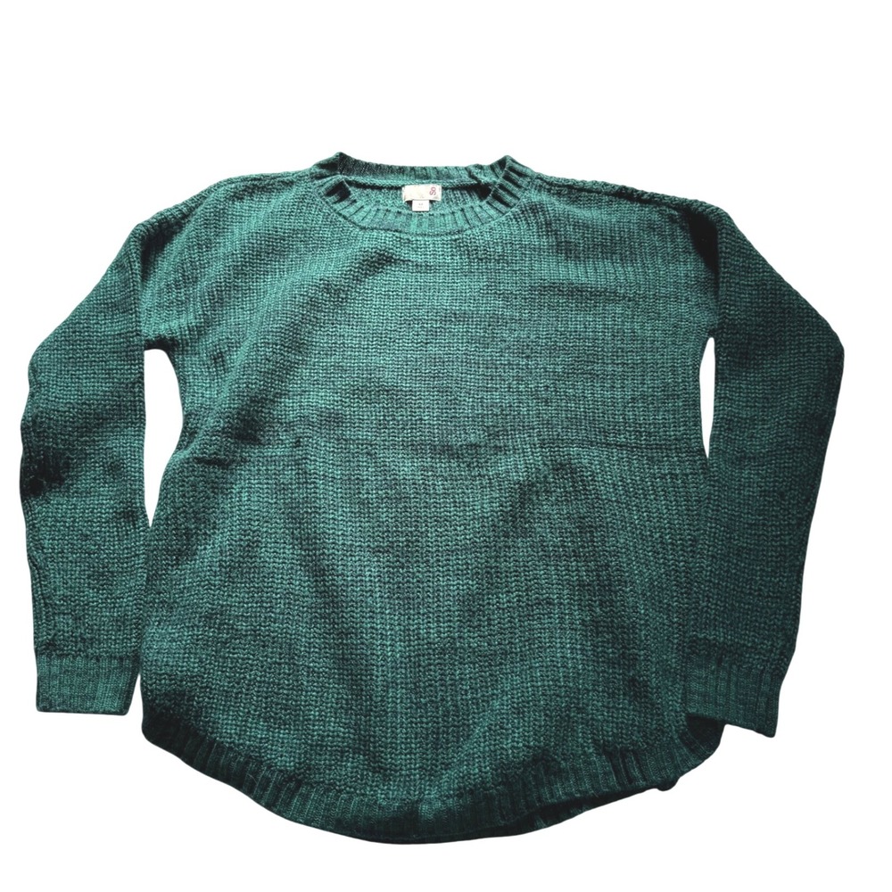 So Style Womens Green Textured Knit Crew Neck Pullover Sweater Size‎ M